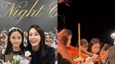 The daughters of Ha Kieu Anh and Huong Giang made a strong impression when performing with the symphony orchestra.