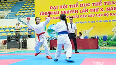 Competición de kárate en el X Festival Deportivo Provincial de Thai Nguyen.