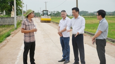 Memantau pelaksanaan proyek peningkatan kualitas perkotaan di kelurahan Dong Trieu dan Hoang Que.