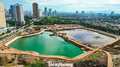 Utseendet på de två översvämningskontrollreservoarerna i västra Hanoi före färdigställandet.
