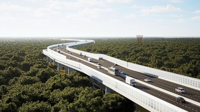 Perspektivvy av den 13 km långa upphöjda vägen xuyên genom Dong Nai kultur- och naturreservat.