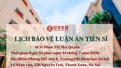Announcement of the doctoral thesis defense schedule for PhD candidate Phan Thi Mai Quyen.