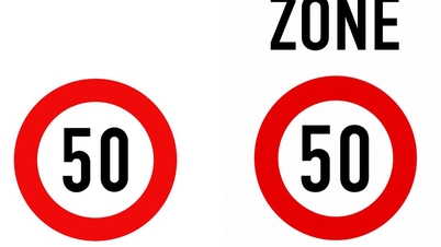 Hogyan lehet megkülönböztetni egy piros szegélyű és piros betűs, fehér alapon megjelenő táblát a „ZONE” szótól?