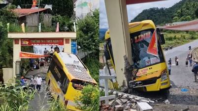 In Tuyen Quang versagten bei einem Nachtbus die Bremsen, und er krachte in ein Schultor.