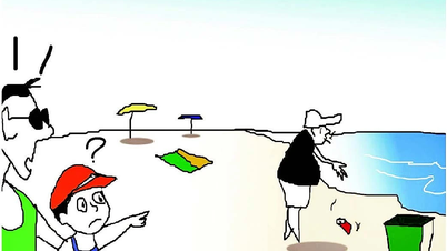 Cartoon-Ecke: Umweltschutz auf Reisen zum Strand