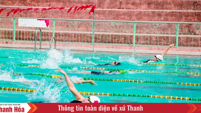 Een spannende zwemwedstrijd tijdens het 10e provinciale sportfestival van Thanh Hoa.