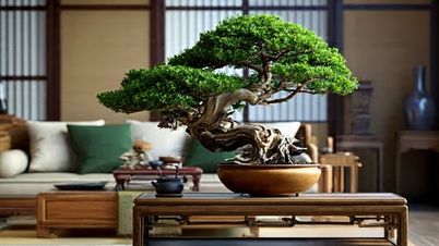 Empat pokok bonsai ini, khazanah masa, sungguh indah, merangkumi keinginan untuk akar umbi keluarga yang berkekalan dan keberkatan yang berkekalan.