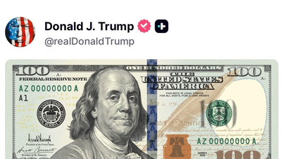 Präsident Donald Trump veröffentlichte ein Foto eines 100-Dollar-Scheins mit seiner persönlichen Unterschrift.