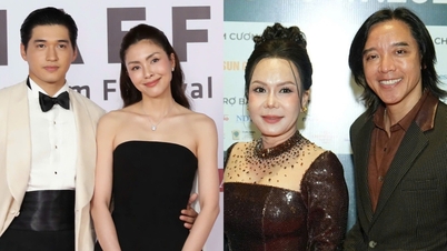 Tang Thanh Ha kelihatan glamor, manakala Viet Huong diiringi ke acara itu oleh suaminya.