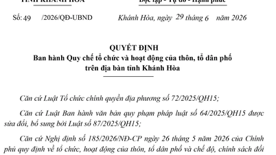 Le Comité populaire de la province de Khanh Hoa a édicté des règlements sur l'organisation et le fonctionnement des villages et des zones résidentielles.