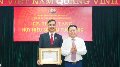 Phó Thống đốc Nguyễn Ngọc Cảnh trao tặng Huy hiệu 30 năm tuổi Đảng cho đồng chí Nguyễn Xuân Bắc