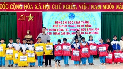 Wakil Sekretaris Komite Partai Kota Da Nang, Ngo Xuan Thang, memberikan hadiah di komune Avuong.
